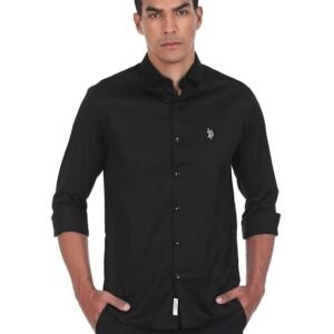 U.S. POLO ASSN. Men's Cotton Stretch Fit Solid Satin Stretch Spread Collar Barrel Cuff Casual Shirt