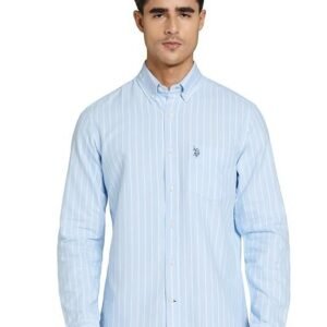 U.S. POLO ASSN. Men's Yarn Dyed Oxford Stripe Spread Collar Full Sleeve Shirts