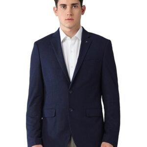 Arrow Men's Blue self-Design Notch Collared Long Sleeve Formal Polyester Slim Fit Blazer