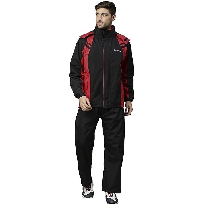 ZEEL Rain Coat for Men Waterproof for Bike Riders with Adjustable Hood along with inner pockets,Waterproof Raincoat with Polyester Jacket,Pants and Waterproof Drawstring Bag