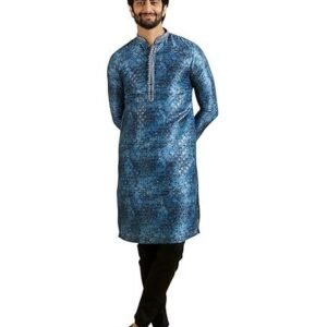 Manyavar Men's Art Silk Metallic Print Kurta Pyjama Set (2pcs)