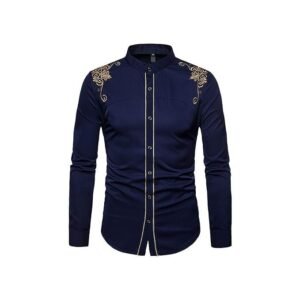 ZAFONI Men Shirts, Spring Style Solid Floral Embroidered Solid Dress Shirts Slim Fit Casual Long Sleeve Shirt