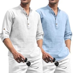 Zombom Combo of Men's Solid Cotton Blend Full Sleeve Straight Kurta Shirt