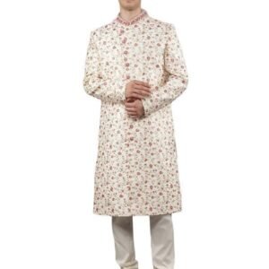 Manish Creations Men;s Embroidered Silk Blend Ethnic Sherwani Set