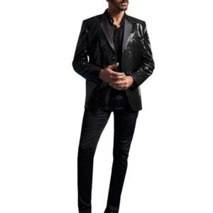 VASTRAMAY Men's Viscose Blazer & Pant Set - Allover Sequined Blazer Versatile to Be Adorned Over Shirt and Trouser