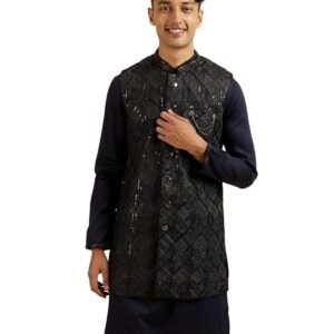 Manyavar Men's Velvet Embroidered|Sequins Jacket Set