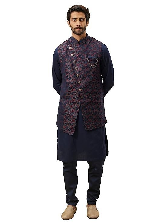 Manyavar Self Design Kurta Jacket Set for Men