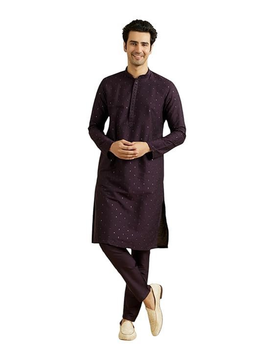 Manyavar Men's Viscose Blend Sequins & Shimmer Kurta Pyjama Set