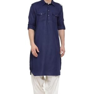 VASTRAMAY Men's Cotton Blend Pathani Kurta Set || Stylish Pathani Style Kurta with Roll Up Sleeves and Relaxed Fit Patiala Salwar