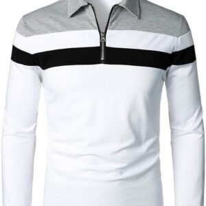HOOD CREW Men’s Long Sleeve Polo Shirt Casual Slim Fit Shirts Contrast Color Patchwork T Shirts Cotton Tops